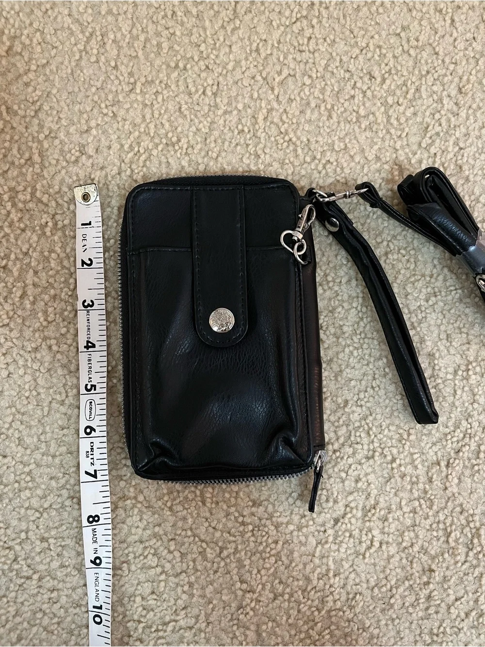 Black Faux Leather Wallet / Wristlet / Crossbody Strap Wallet